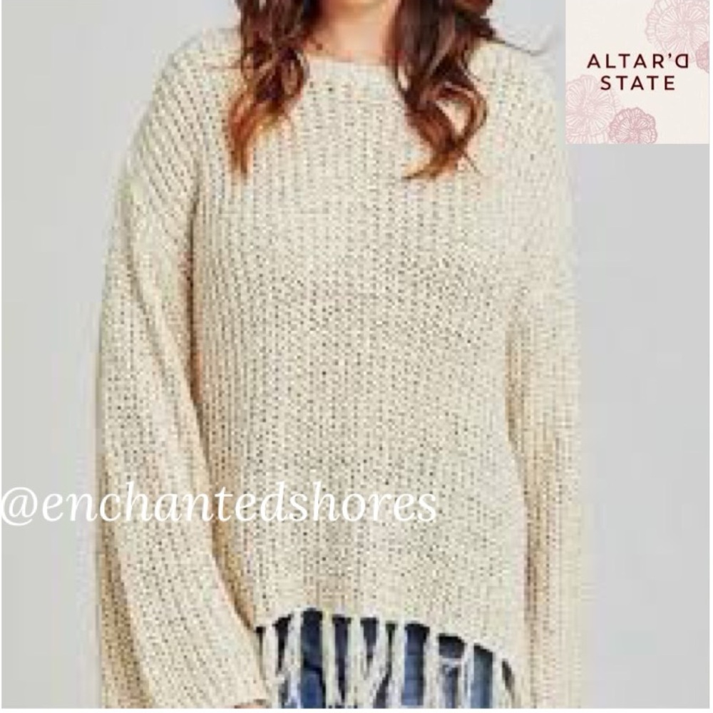 Altar’d State Sweater Tassel Fringe Boxy Chunky Oversized Tan Beige Size Medium
